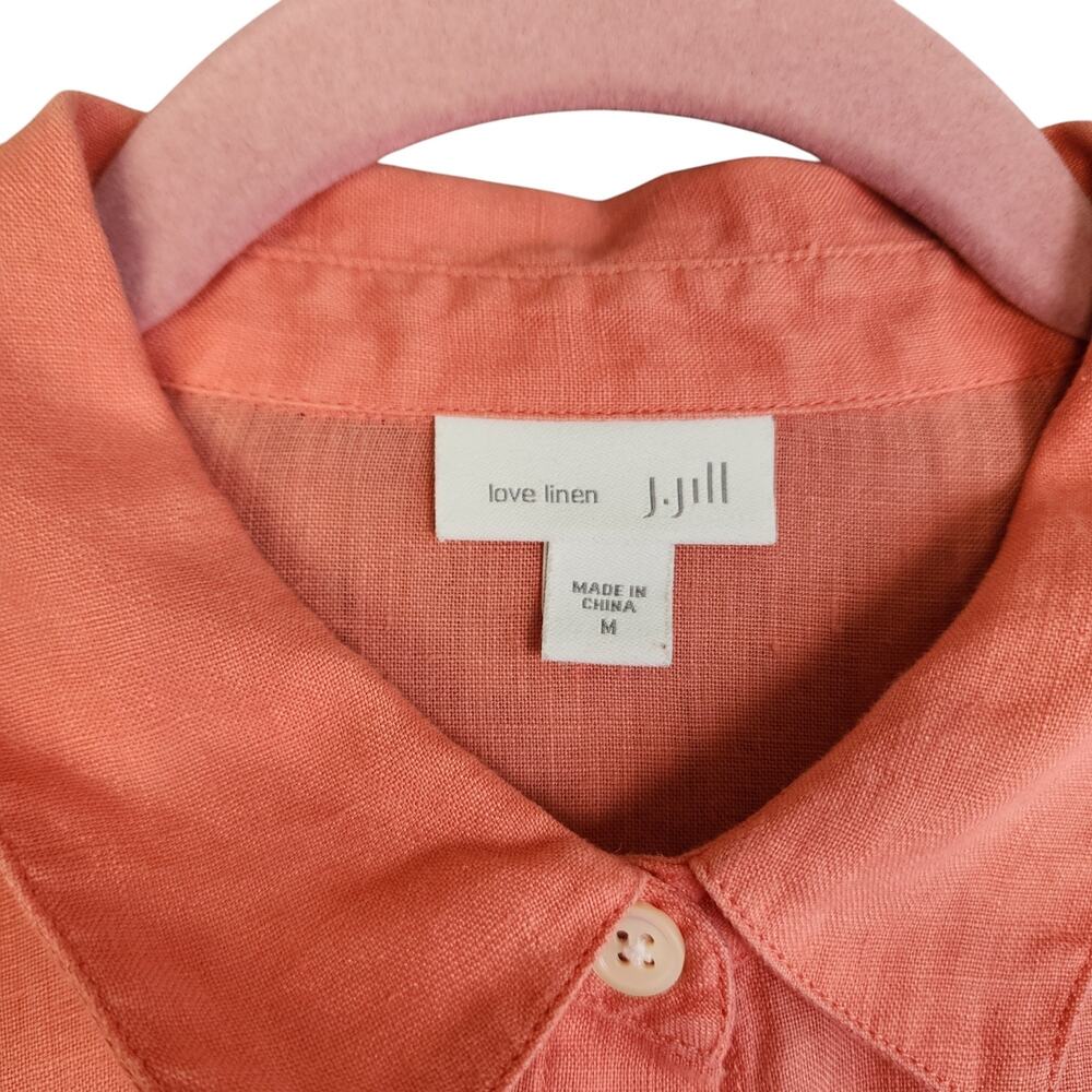 J Jill Womens Love Linen Button Down Tunic Top Size Medium Salmon‎ Pink Linen - Picture 4 of 10